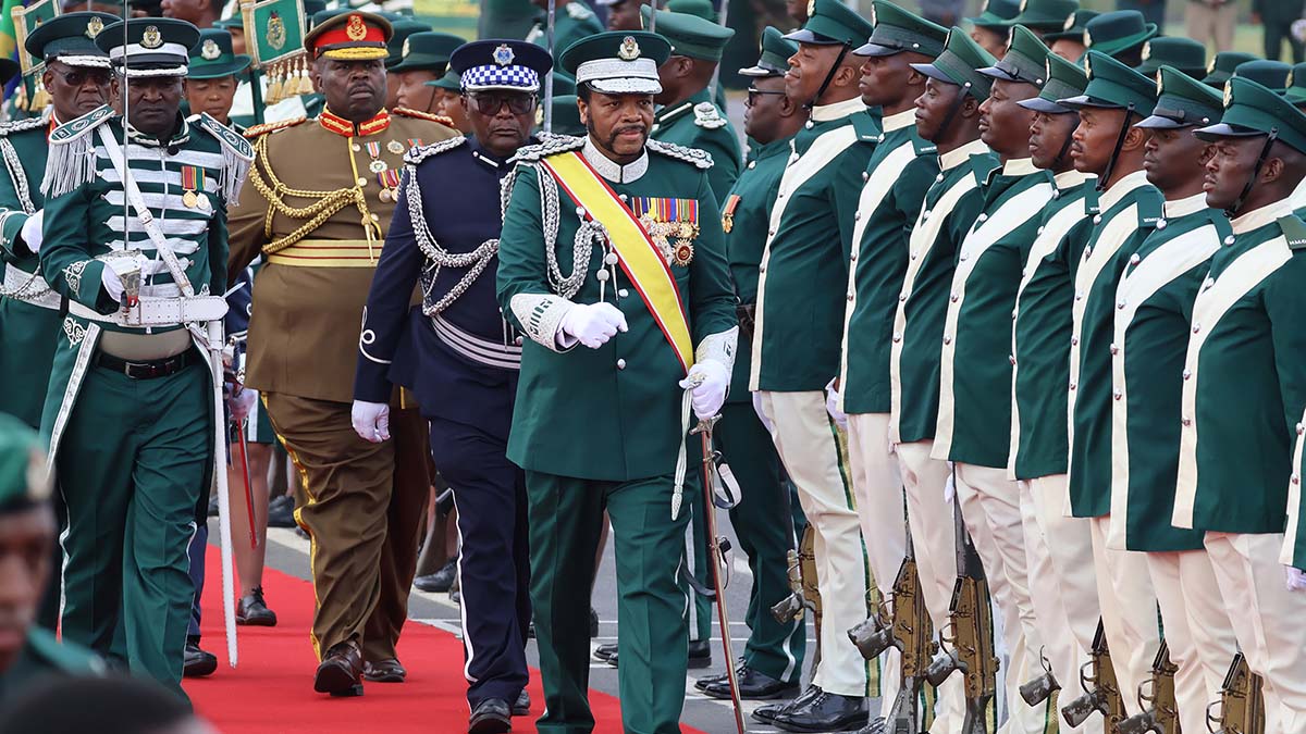 His Majesty King Mswati III inspects the guard of honour upon arrival at the 18th Correctional Services Day celebrations, held at the Correctional Staff College in Matsapha